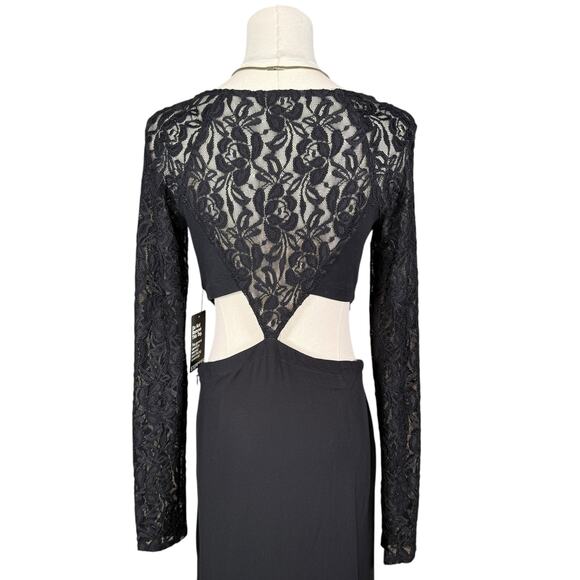 Express Black Lace Sleeve Maxi Dress Cutout Back Formal Gown NWT | XS/S - Picture 7 of 12